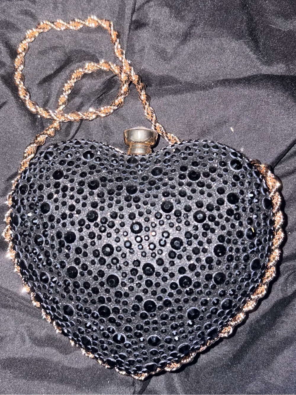 New sparkly studded black heart clutch handbag, shoulder bag.